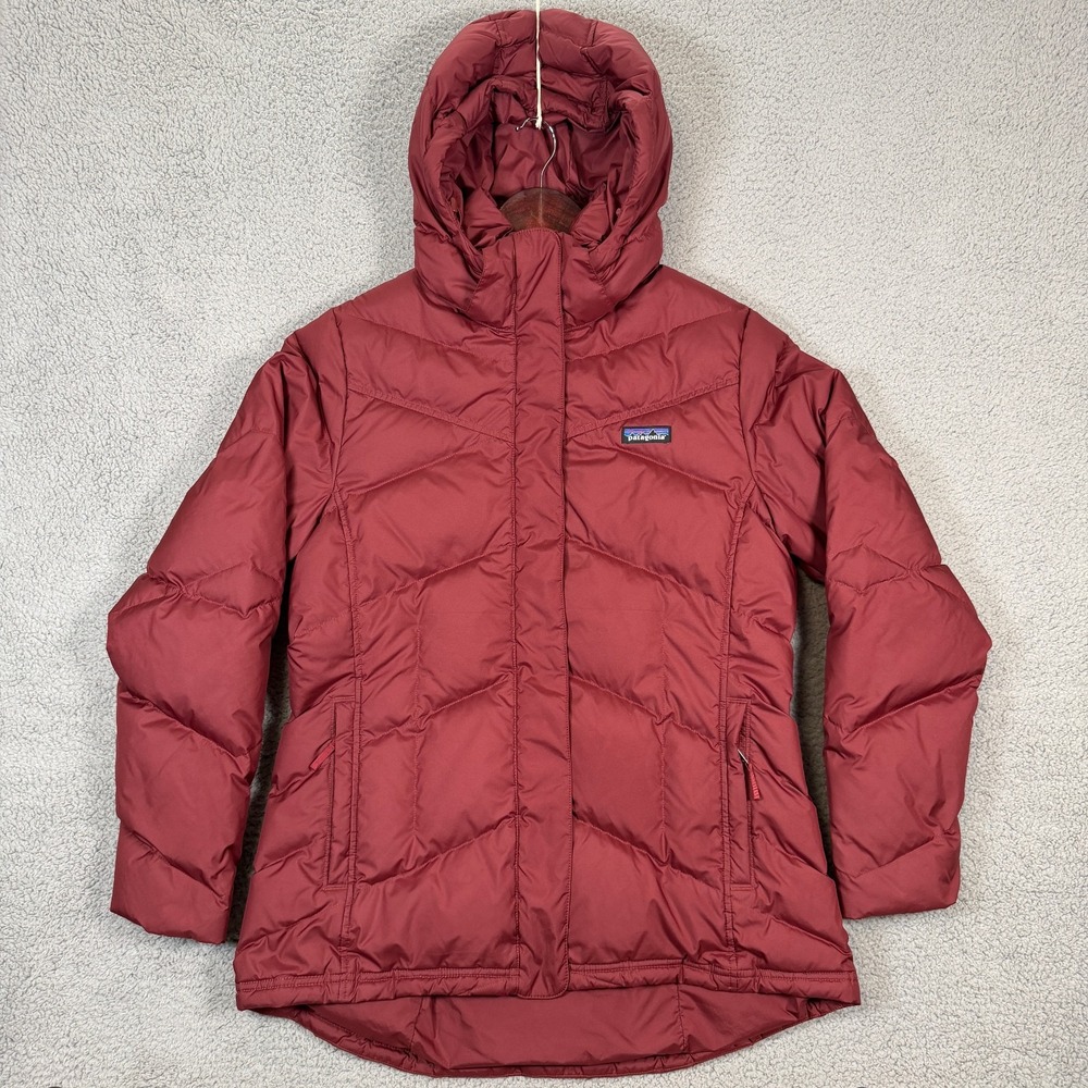 Patagonia Down With It Parka Jacket Womens XL Red Hooded Full Zip Puffer